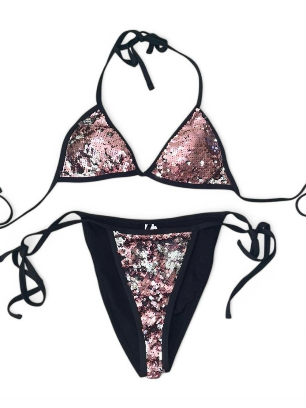 American Vintage Black Bikini with Rose and silver sequins